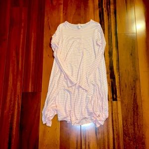 pale pink and white dress. long sleeve dress